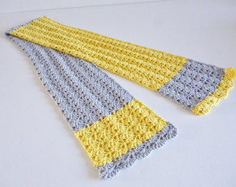 Blocco di colore giallo e grigio sciarpa - cotone - pizzo sciarpa - filati di cotone riciclato - eco friendly - sciarpa all'uncinetto