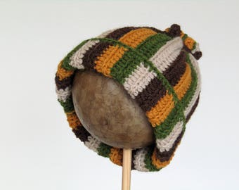 Chunky Stripey Wool Hat - Earth Tone Knit Beanie, Child/Teen