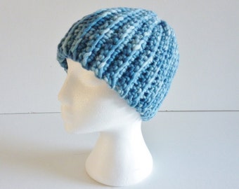 Indigo rib beanie - merino wool hand dyed with indigo - chunky and warm