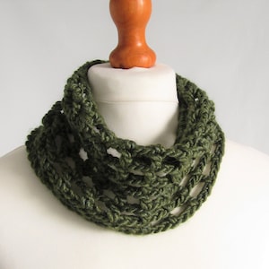 Deep green cowl lace design luxury merino, silk and alpaca light and soft neckwarmer wool collar image 1