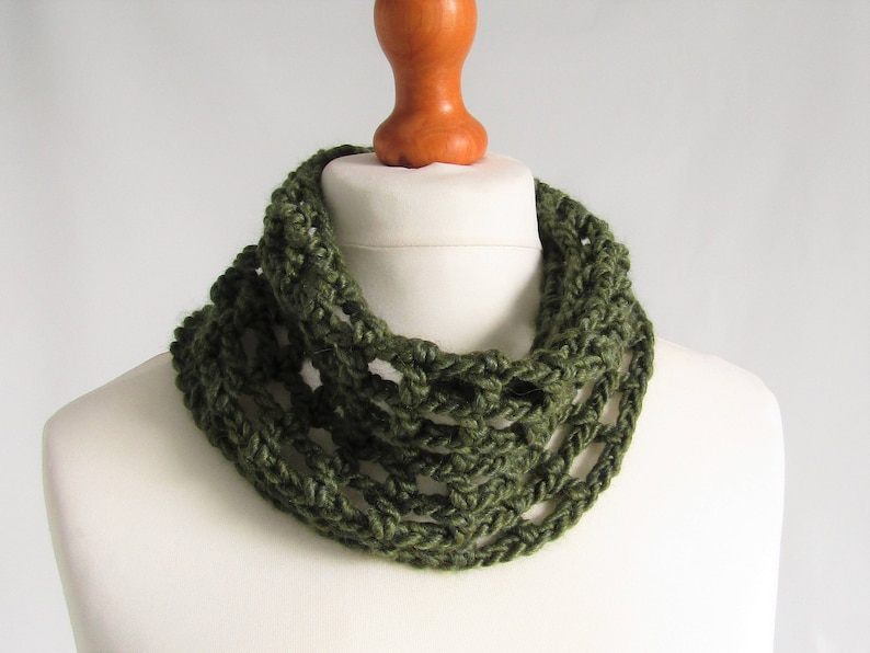 Deep green cowl lace design luxury merino, silk and alpaca light and soft neckwarmer wool collar image 1