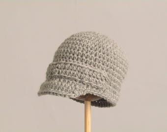 Handmade Baby Newsboy Cap – Soft Grey Wool Alpaca Blend (3-6 Months)