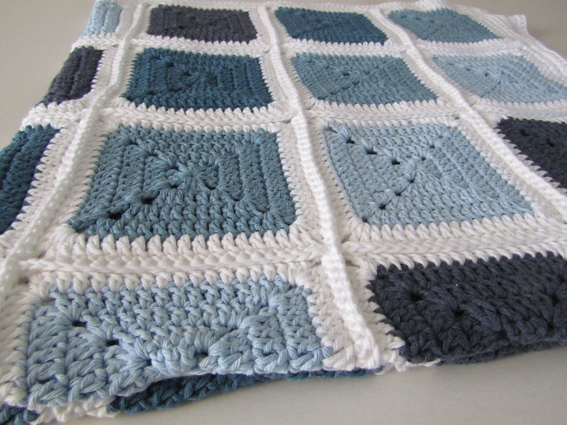 Blue and White Crochet Blanket Crochet in Recycled Cotton Etsy