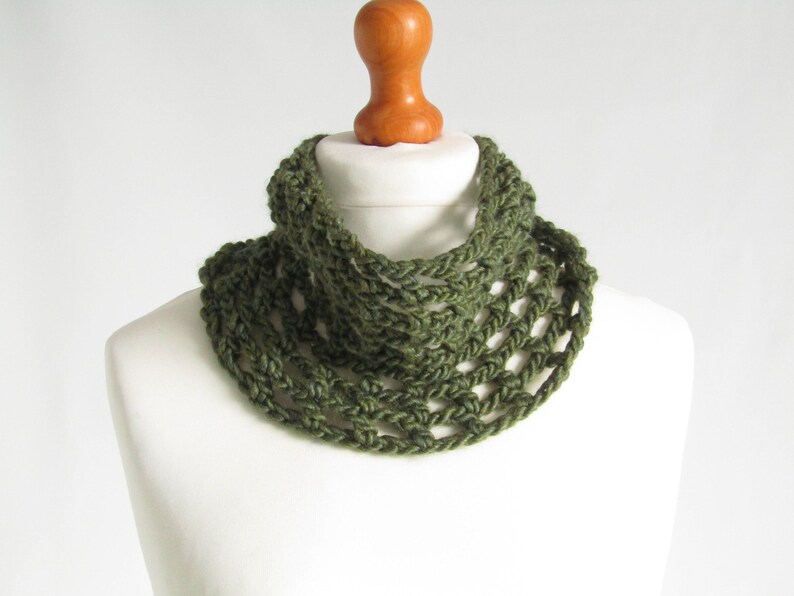 Deep green cowl lace design luxury merino, silk and alpaca light and soft neckwarmer wool collar image 3