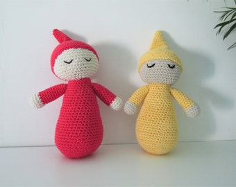 Crocheted Cotton Baby Doll – Handmade First Doll, Red or Yellow