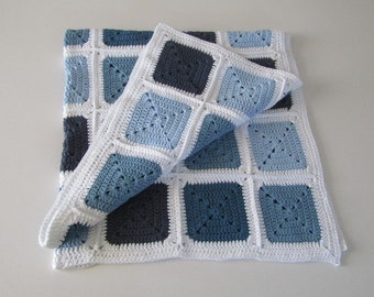 Recycled Cotton Crochet Baby Blanket – Denim Blue Granny Square
