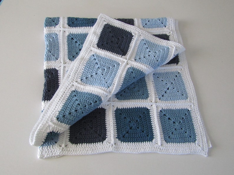 Blue and White Crochet Blanket Crochet in Recycled Cotton Etsy