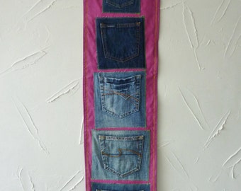 Denim pocket wall tidy - recycled jeans - wall hanging - Jeans pockets - teenager