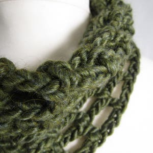 Deep green cowl lace design luxury merino, silk and alpaca light and soft neckwarmer wool collar image 5