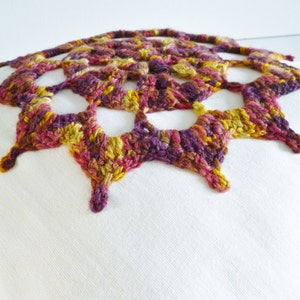 Crochet motif cushion compass design white cotton with gorgeous autumn coloured motif image 4