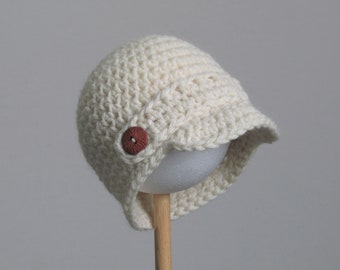 Cappello di Newsboy berretto neonato-avorio-panna-fatto a mano con lana e alpaca mix filato