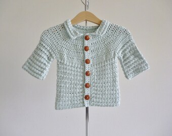 baby jacket in ice blue - handmade with soft organic cotton - age 3 - 6 months - eco friendly