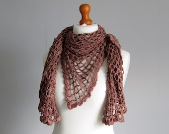 Elegant shawl eco friendly wrap triangle scarf recycled silk cotton viscose yarn in summer wear terracota