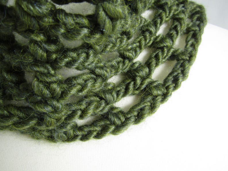 Deep green cowl lace design luxury merino, silk and alpaca light and soft neckwarmer wool collar image 6