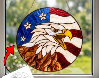Eagle Stained Glass Pattern, American Flag Suncatcher Template (PDF Download)
