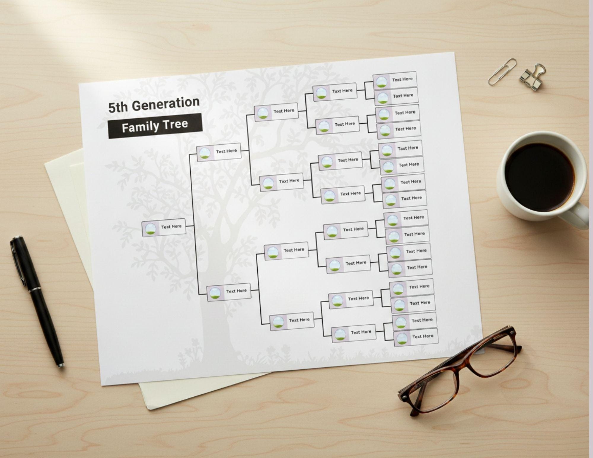 5 Generation Family Tree Chart, Editable Canva Template, Ancestry ...