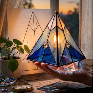 Stained Glass Lamp Pattern PDF, Vintage Tiffany Style Table Lamp Template, Pyramid Lantern DIY Glass Pattern SVG Instant Download