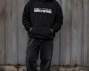 Sweat à capuche Böhse Onkelz BO, taille L, oversize, noir et blanc, logo