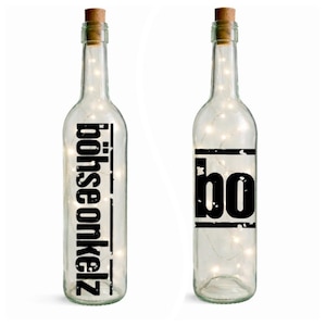 Bottiglia LED a tema rock "Böhse Onkelz" – o "BO" – decorazione in vetro con tappo di sughero e batterie – bottiglia decorativa da 34 cm BO bottiglia luminosa regalo