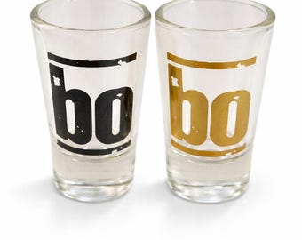 Böhse Onkelz Fanartikel – Schnapsglas Set mit Logo – Schwarz & Gold BO Glas Geschenk Freunde Sammler Paar