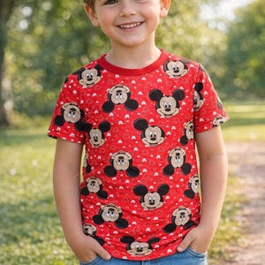 Letnia tkanina frotte – tkanina Disney Mickey Mouse – 0,5 m x 1,80 m – idealna na ubrania, tkanina dziecięca, motywy dziecięce, myszki