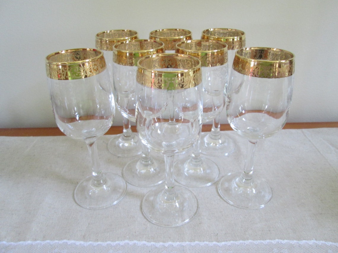 Cellini wine glasses 22karat gold rimmed wine glasses etched Etsy