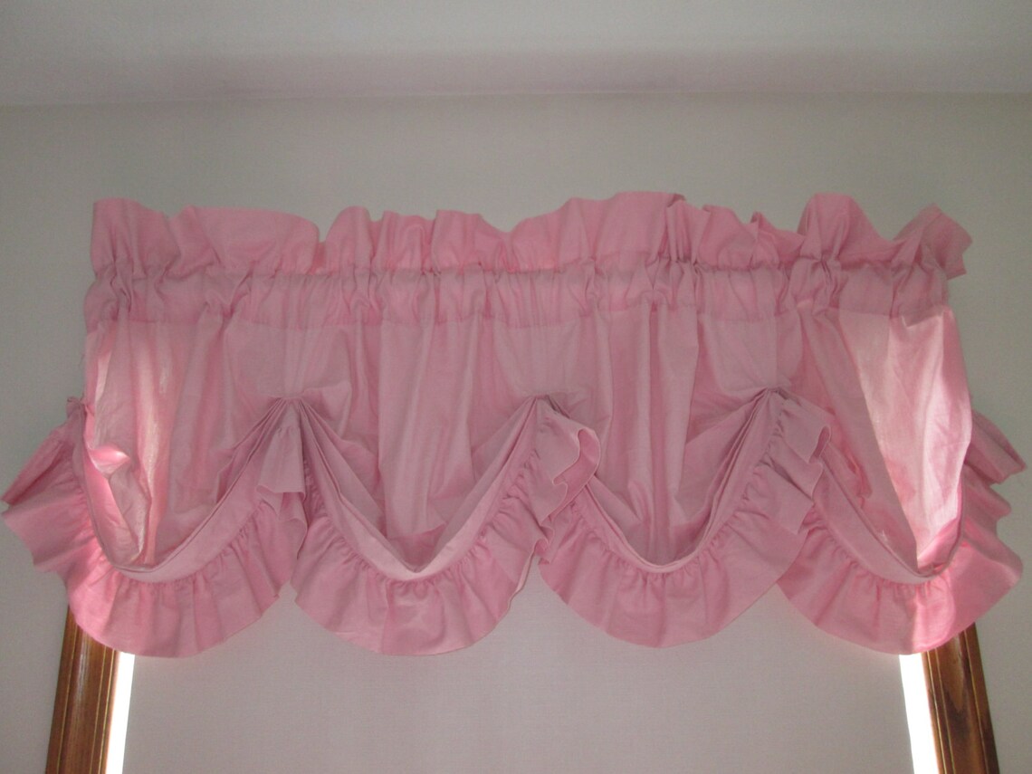 Pink ruffled balloon valance Spring shabby pink curtains Etsy