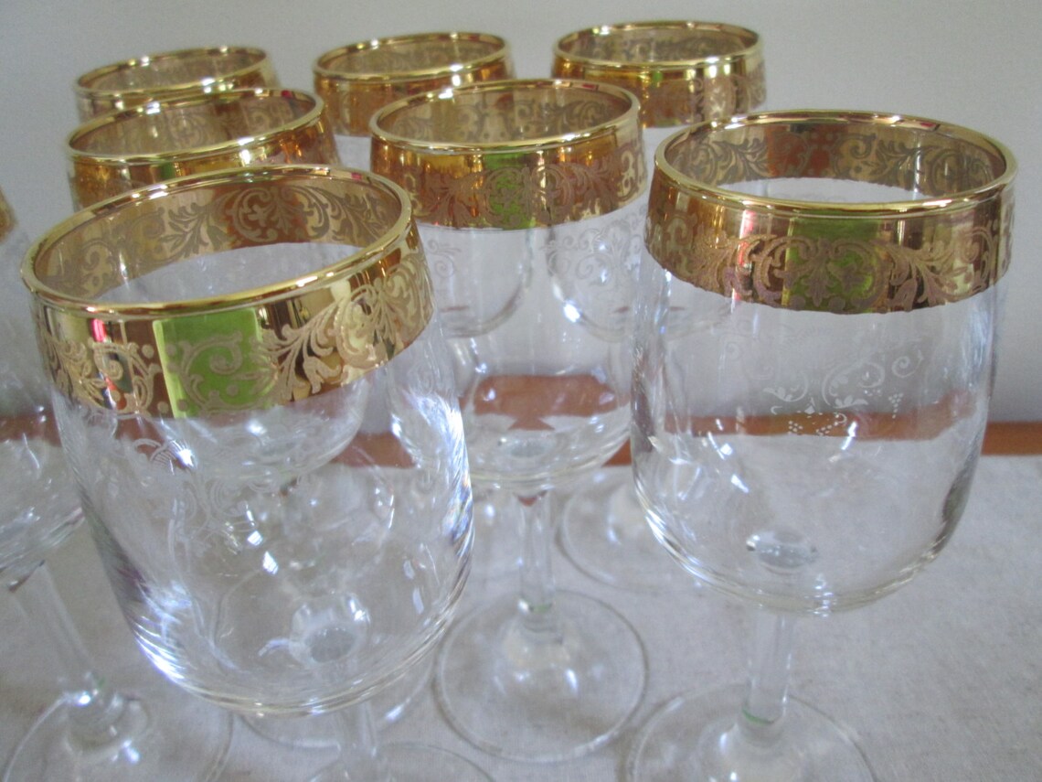 Cellini wine glasses 22karat gold rimmed wine glasses etched Etsy