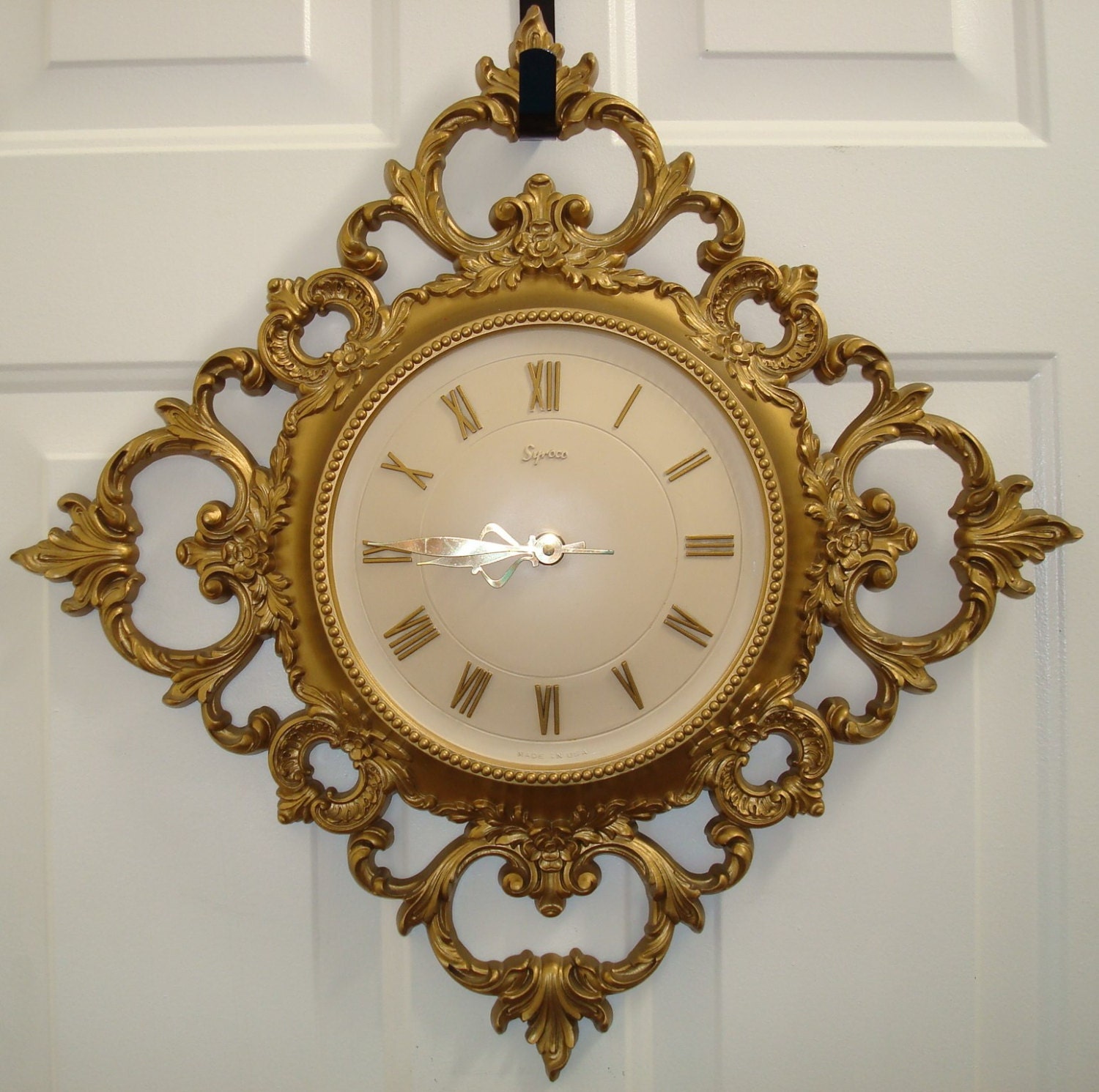 Syroco wall clock vintage gold clock ornate resin clock large Etsy