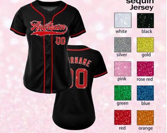 Custom Sequin Baseball Jersey: Personalized Embroidery Name Number, ,Cheerleading Women Youth, Unique gifts for women