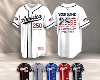 Personalized America 250 Jersey, 4th of July Baseball Shirt, USA Patriotic Jersey, Custom Name Number Independence Day Outfit