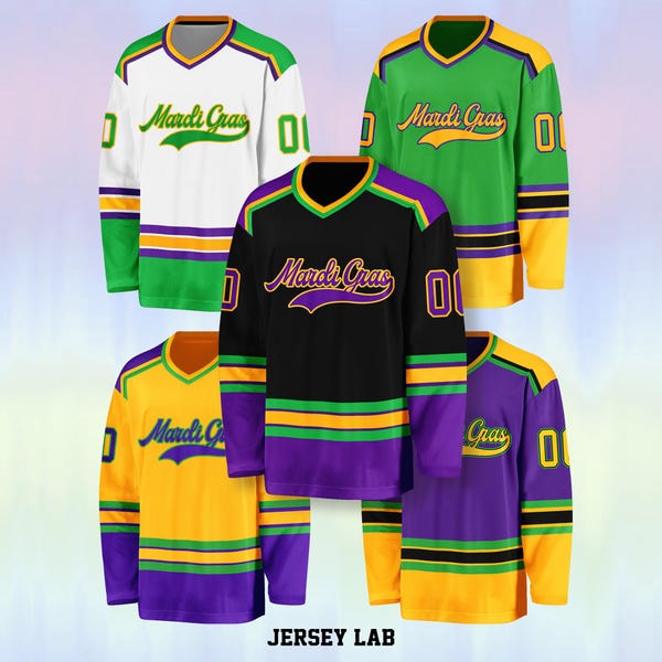 Custom Mardi Gras Hockey Jersey: Personalized Name & Number