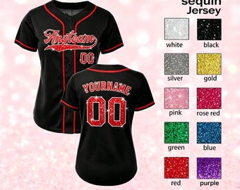 Custom Sequin Baseball Jersey: Personalized Embroidery Name Number, ,Cheerleading Women Youth, Unique gifts for women