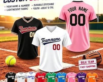Custom V-Neck Baseball Jersey Pullover Sports Shirt Personalized Stitched Name Number for Men Women Youth
