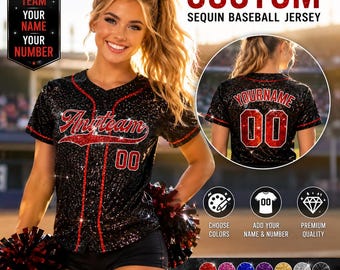 Custom Sequin Baseball Jersey: Personalized Embroidery Name Number, ,Cheerleading Women Youth, Unique gifts for women