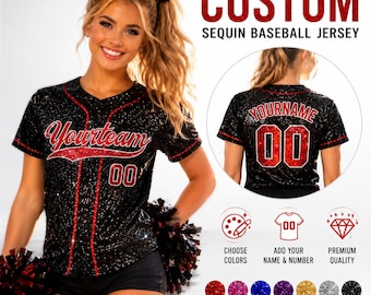 Custom Sequin Baseball Jersey: Personalized Embroidery Name Number, ,Cheerleading Women Youth, Unique gifts for women