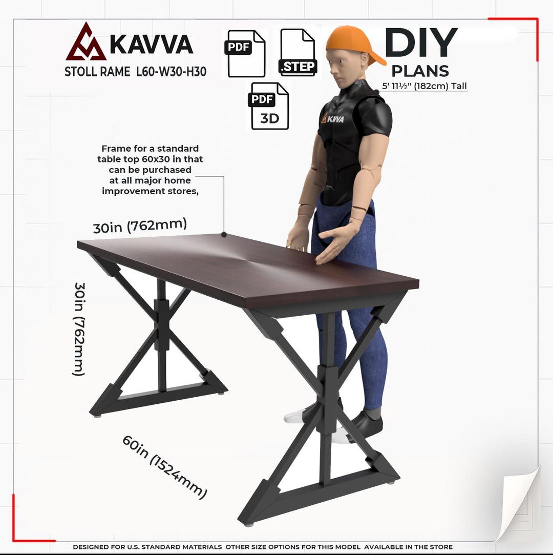 DIY Steel Table Frame Plans for a 60×30in Tabletop, 30 in Height. - Etsy UK