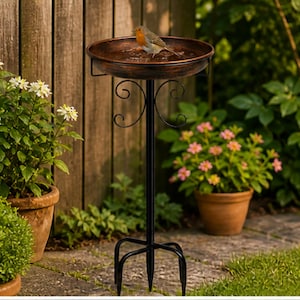 Garden Metal Bird Bath with Stable 5-Prong Base, 35In Vintage Freestanding Birdbaths & Birdfeeder