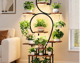 9 Tier Plant Stand with Grow Lights, Indoor Plant Shelf, Corner Plant Rack, Full Spectrum LED Tall Plant Stand for Living Room Decor