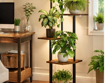 5 Tier Indoor Plant Shelf | LED Grow Light Stand |Metal Wood Stand