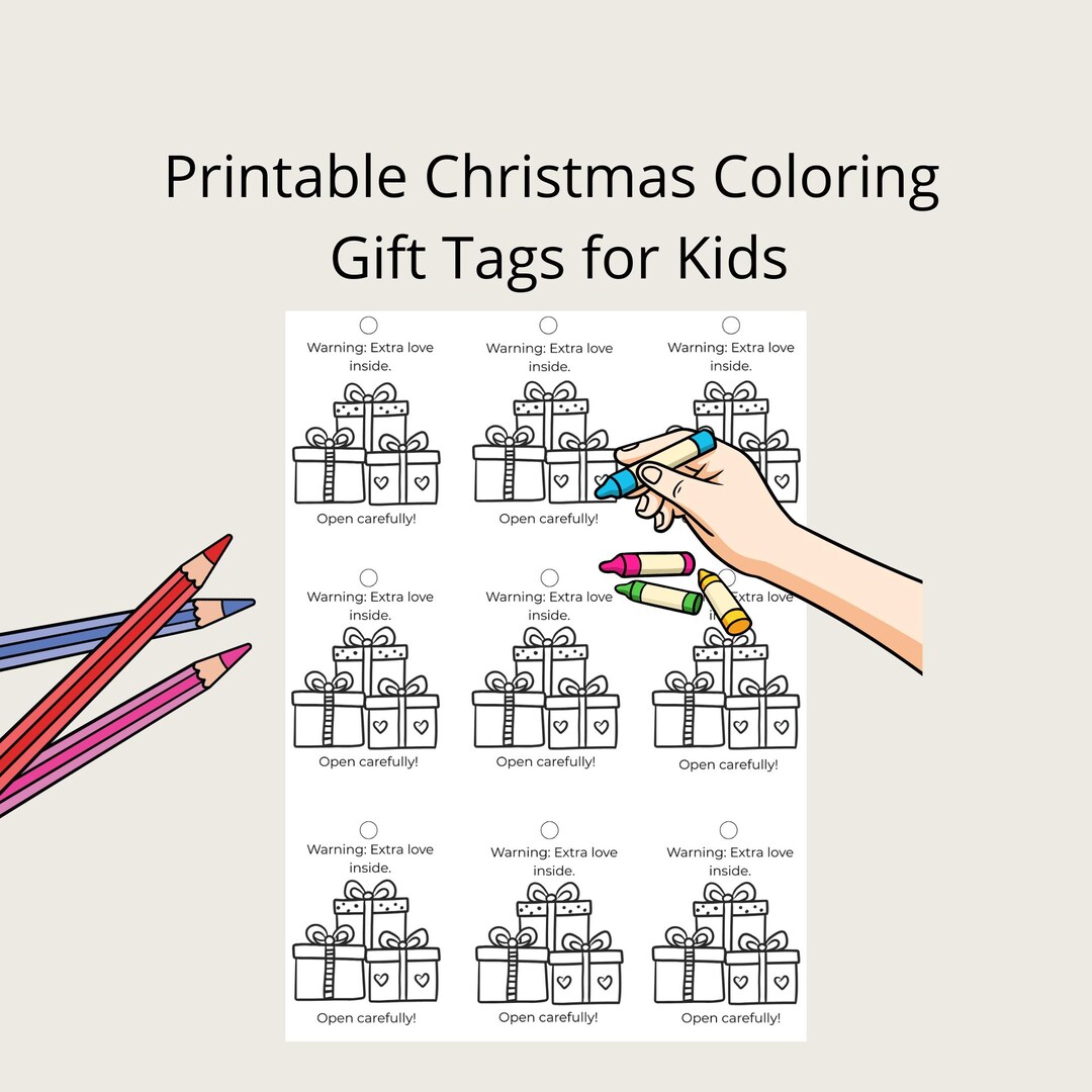 Printable Christmas Coloring Gift Tags for Kids - Etsy