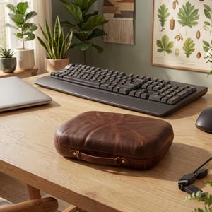 Funda de cuero Ayn Thor con agarre ergonómico y nombre personalizado, estilo retro.