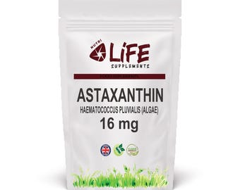 Cápsulas de astaxantina 16 mg. Polvo de astaxantina natural. Suplemento número uno en el Reino Unido. Nutri Life.