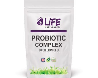 Probióticos para la salud intestinal. Complejo de 60 mil millones de probióticos. 15 bacterias activas. Vegano.