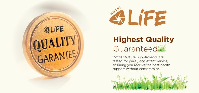 May include: A wooden medallion with the text "4 LIFE QUALITY GUARANTEE" in black lettering. The image also includes the words "NUTRI LIFE" and "Highest Quality Guaranteed" in brown and black text.