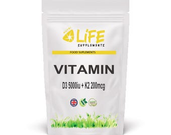 Cápsulas de vitamina D3 en polvo natural de la mejor calidad en el Reino Unido (5000 UI y K2 MK7 200 mcg)