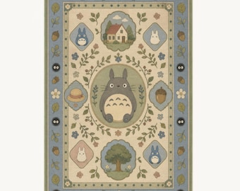 Forest Guardian Kids Rug, Washable Botanical Nursery Rug in Cream and Dusty Blue
