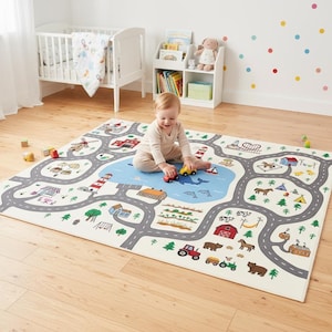 Tappeto da gioco per bambini - Tappeto da gioco City Map Town & Farm