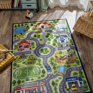 City Road Play Mat Rug, Kids Town Map Car Track Playroom Nursery Carpet