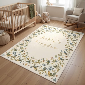 Personalized Name Girl Rug + Rectangular + Washable Custom Nursery Decor